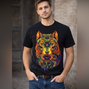 Yazbek Wolf Graphic Tee Black Psychedelic Mens M